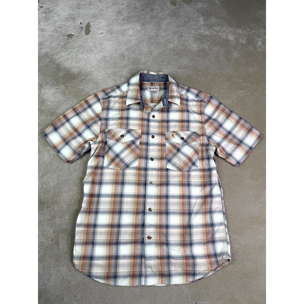 Carhartt Shirt Mens Medium Multicolor Plaid Relaxed Fit Flap Pockets Button Up